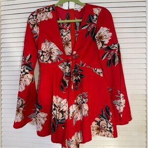 Floral romper with Tie Front